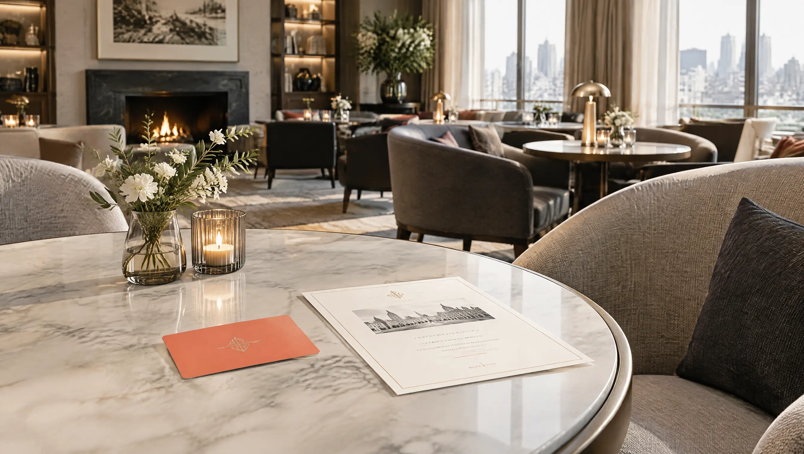 Members club lounge prepared for a social event.