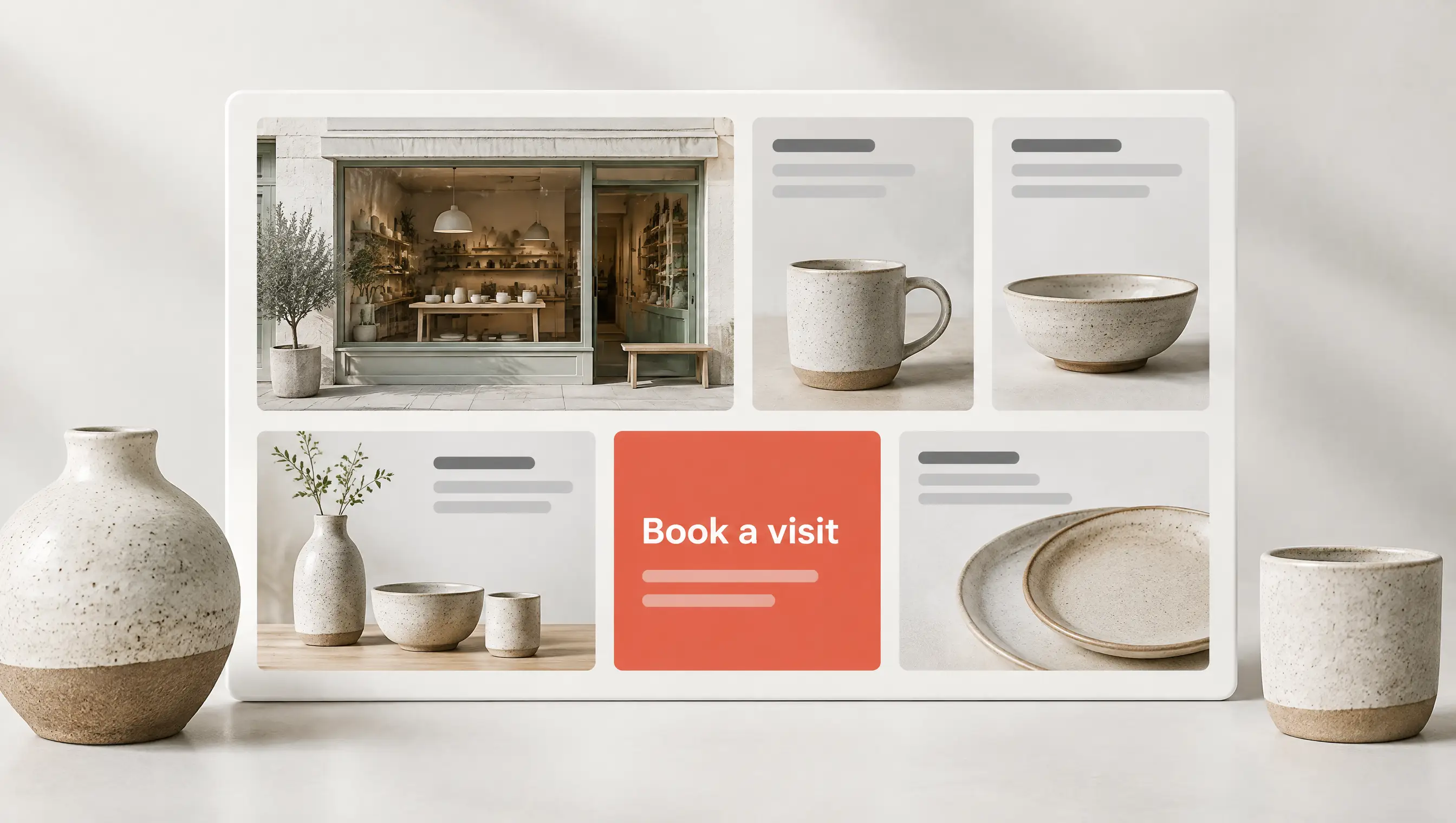 Small-business products and a website with booking content.