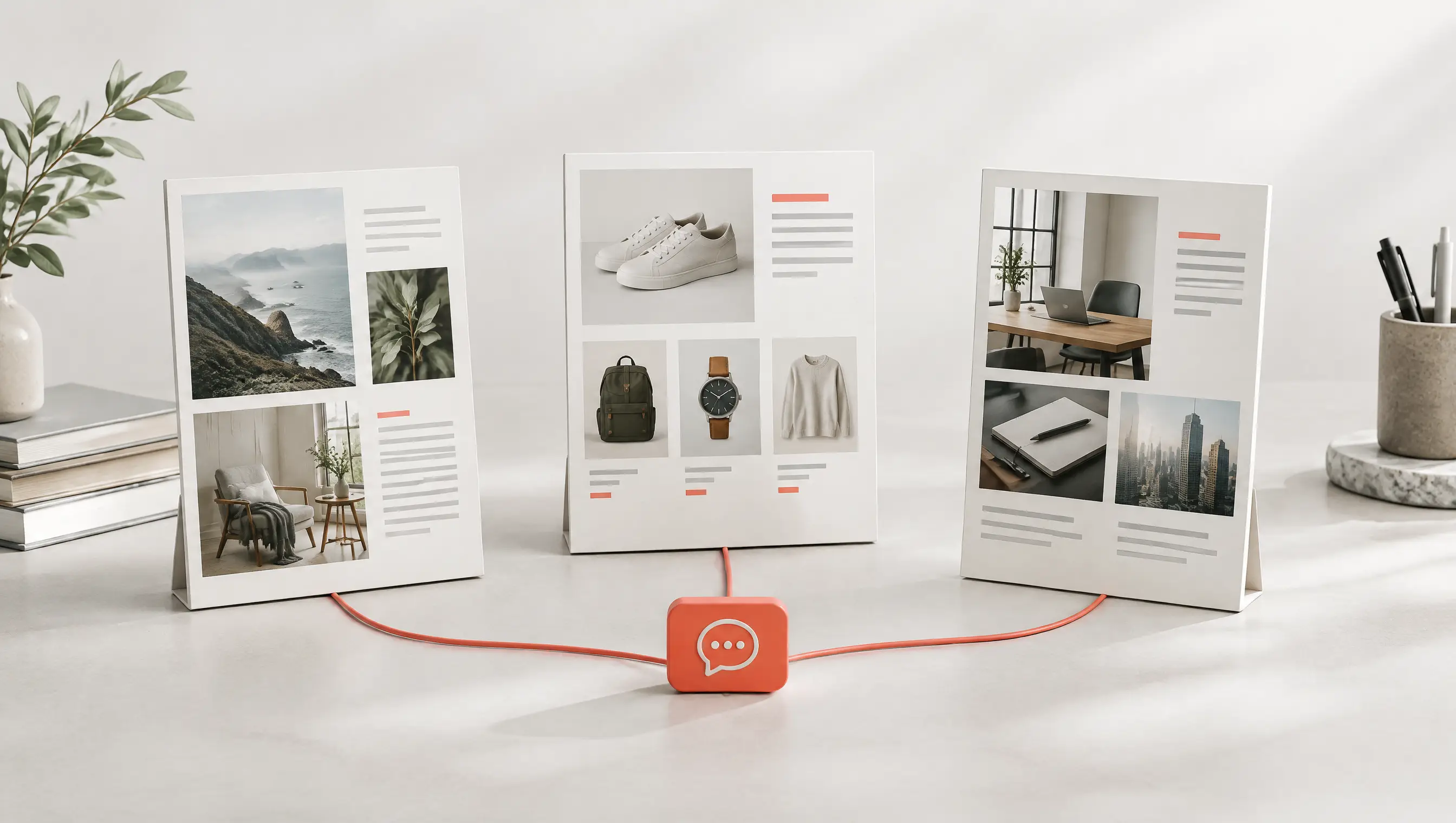 Website publishing, retail and service content connected to one chat service.